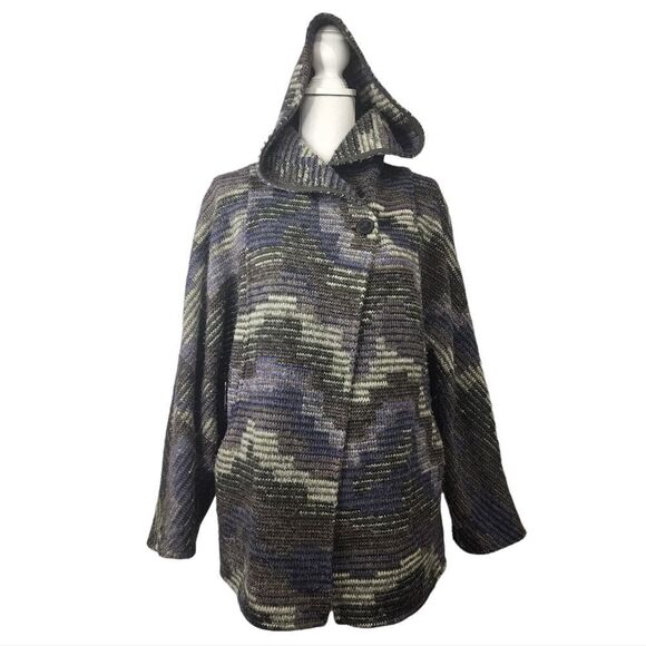 ZARA Wool Blend Hooded One Button Poncho Cardigan Jacket Space Dye S - Picture 1 of 4